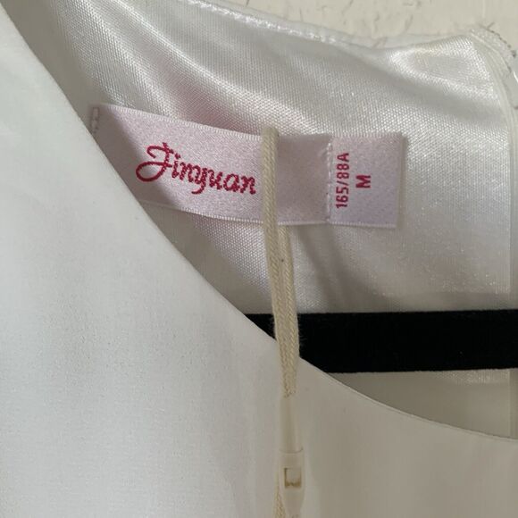 Finyuan Dress Women Medium White Gold Belt Mini Sleeveless Bachelorette Wedding - Picture 3 of 12